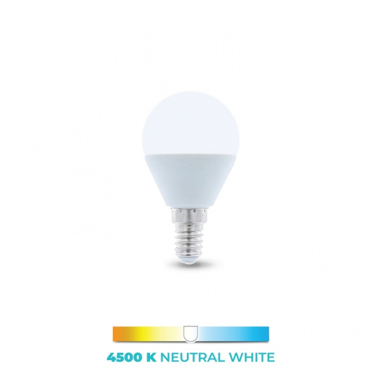 LED-lampe E14, G45, 6W, 4500K, hvid neutral