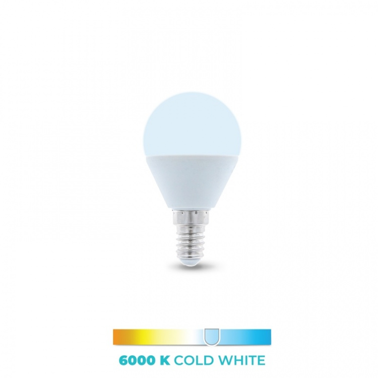 LED-pære E14, G45, 6W, 6000K, Koldhvid