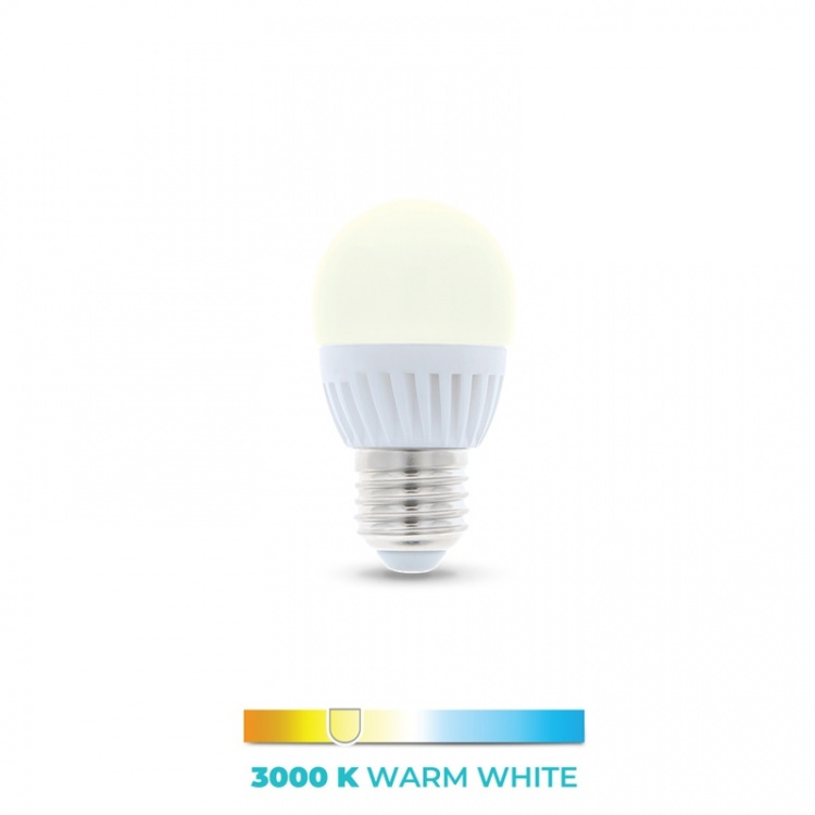 LED-lampe E27, G45, 6W, 3000K, varm hvid