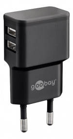 Goobay USB dobbelt oplader (12 W) sort 2x USB-A-porte