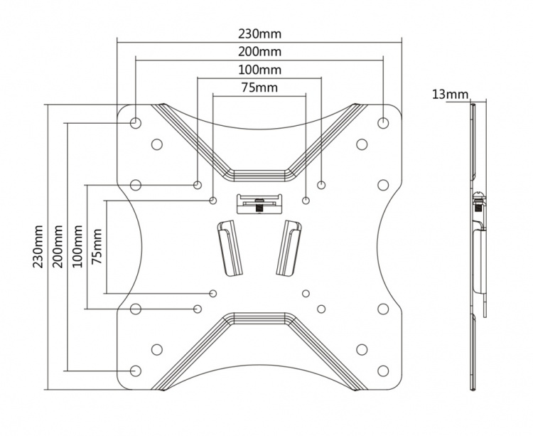 DELTACO OFFICE Compact Slim fast vægbeslag, 23-42 tommer, 25 kg, sort