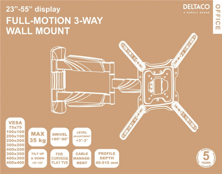 DELTACO Office, full-motion 3-way wall, 23