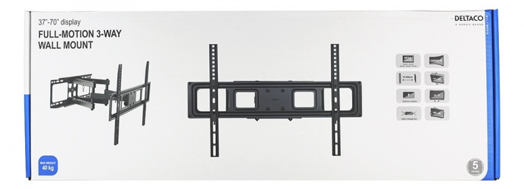 DELTACO, fuldt bevægeligt 3-vejs vægbeslag m/tilt, 37