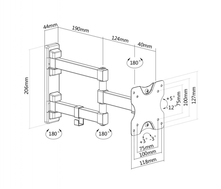 DELTACO 3-vejs vægbeslag, 13-27