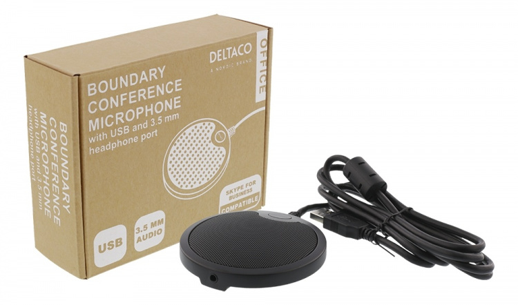 DELTACO Office konferencemikrofon med USB & 3,5mm lydport, VoIP, sort