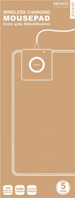DELTACO OFFICE ekstra bred musemåtte med trådløs opladning, neopren DELTACO OFFICE ekstra bred musemåtte med trådløs opladning, neopren
