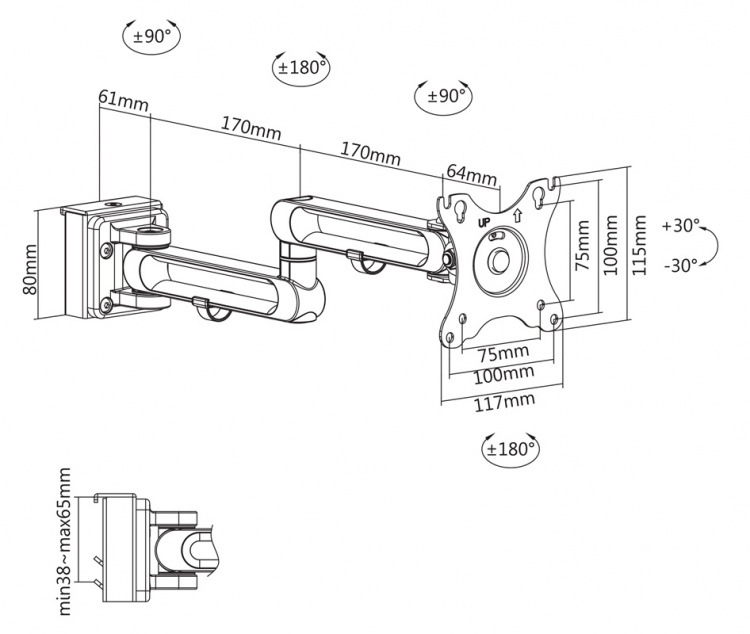 DELTACO OFFICE Monitorarm til rillepanel (DELO-0151), 17-32 DELTACO OFFICE Monitorarm til rillepanel (DELO-0151), 17-32