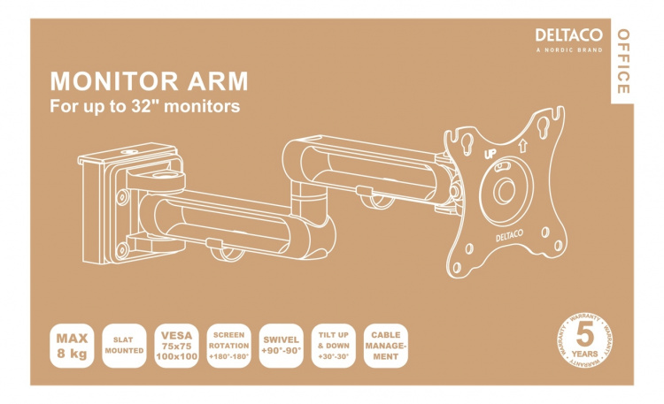 DELTACO OFFICE Monitorarm til rillepanel (DELO-0151), 17-32 DELTACO OFFICE Monitorarm til rillepanel (DELO-0151), 17-32