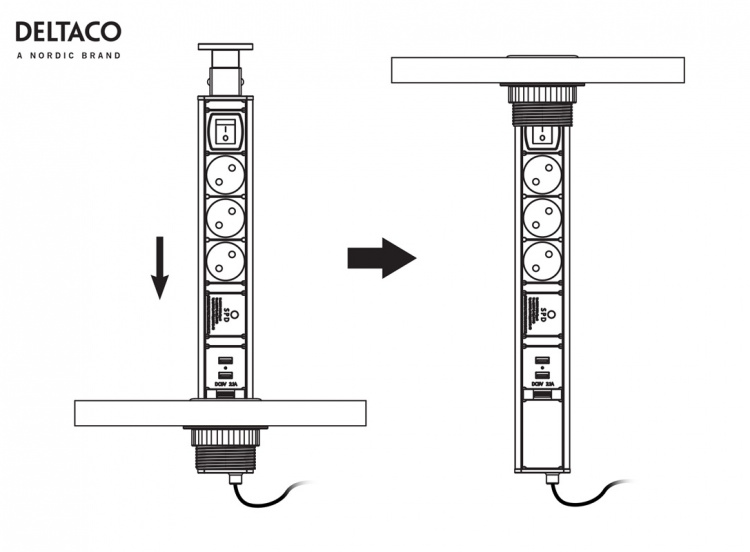 DELTACO OFFICE Udtagelig bordmonteret pop-up strømskinne DELTACO OFFICE Udtagelig bordmonteret pop-up strømskinne