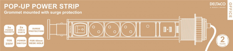 DELTACO OFFICE Udtagelig bordmonteret pop-up strømskinne DELTACO OFFICE Udtagelig bordmonteret pop-up strømskinne