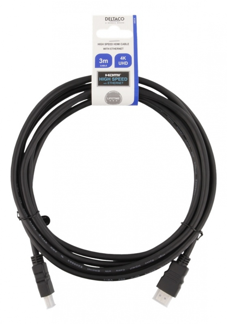DELTACO HDMI cable FSC, HDMI High Speed w/Ethernet, CCS, 3,0m, black DELTACO HDMI cable FSC, HDMI High Speed w/Ethernet, CCS, 3,0m, black