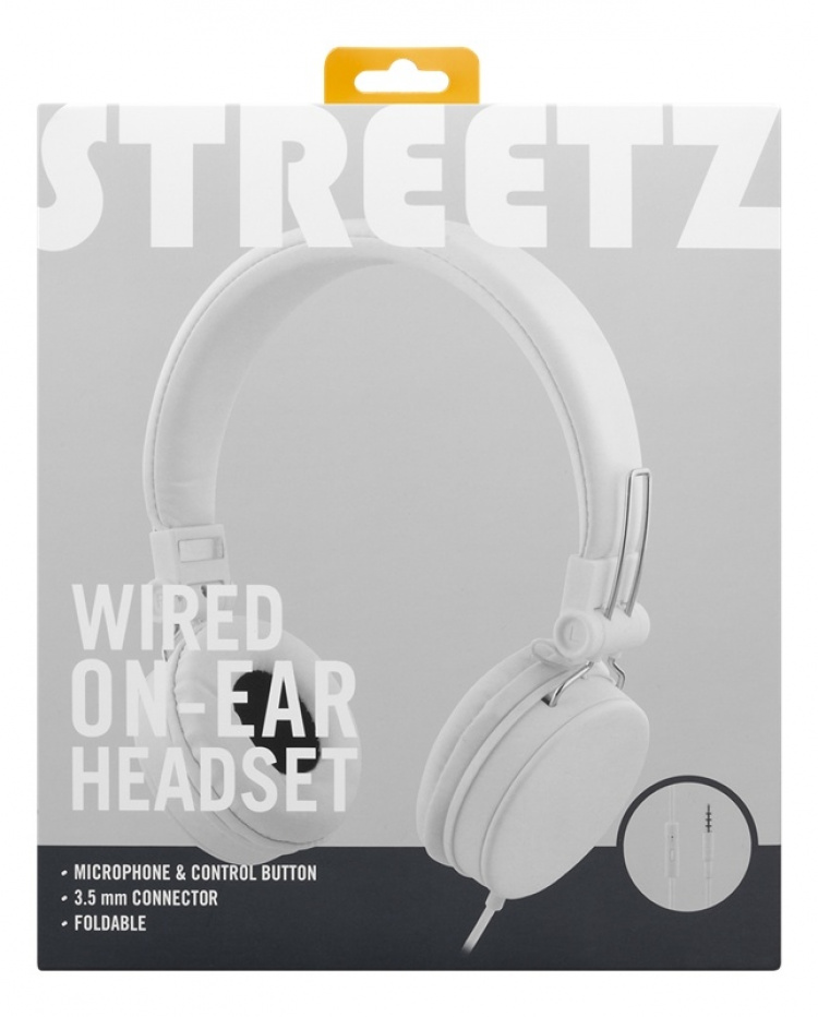 STREETZ headset for smartphone, microphone, 1-button, 1,5m, white STREETZ headset for smartphone, microphone, 1-button, 1,5m, white
