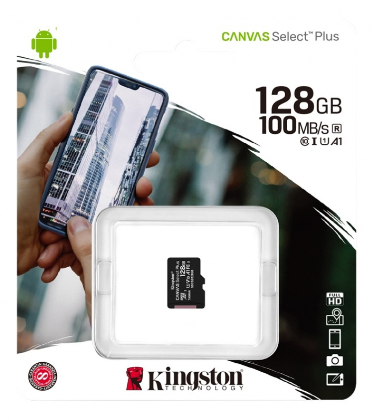 Kingston 128GB micSDXC Canvas Select Plus 100R A1 C10 1-pack w/o ADP