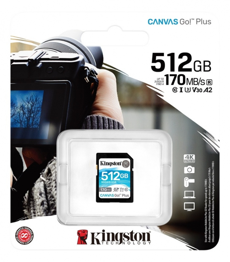 Kingston 512GB SDXC Canvas Go Plus 170R C10 UHS-I U3 V30
