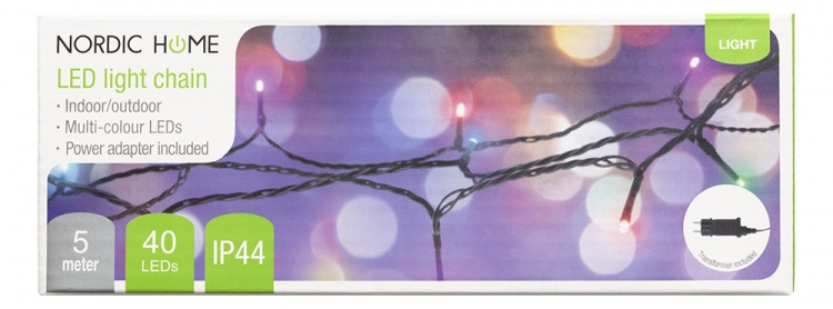 Lyskæde, 5 m, 40 LED, transformator, udendørs, RGB Lyskæde, 5 m, 40 LED, transformator, udendørs, RGB
