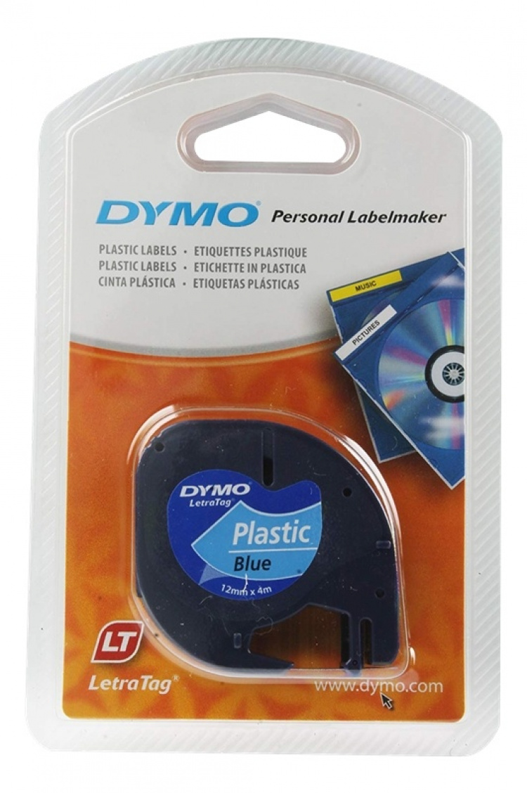 DYMO LetraTAG plasttejp, blå, 12mm, 4m (91225)