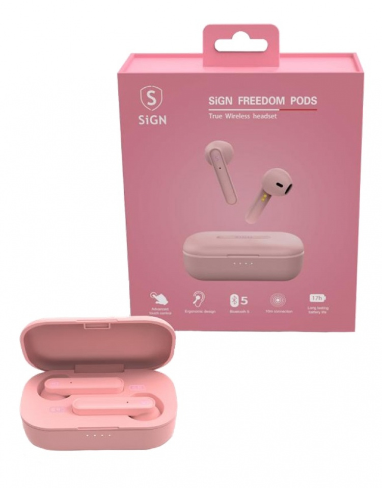 SiGN Freedom tårdløse in-ear buds, pink
