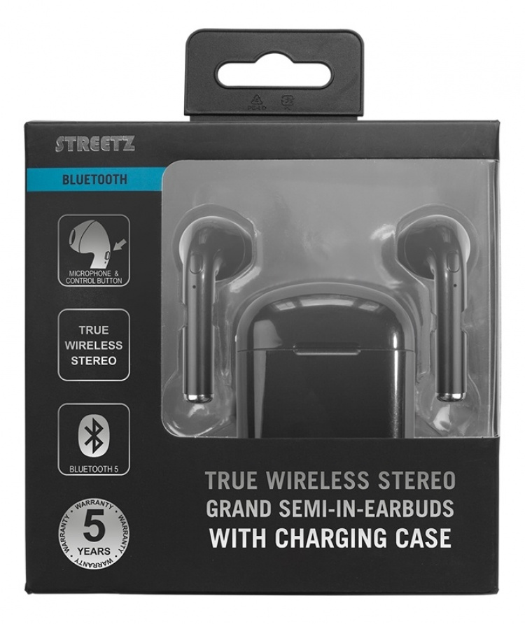 STREETZ True Wireless Grand semi-in-ear, 350 mAh case, black STREETZ True Wireless Grand semi-in-ear, 350 mAh case, black