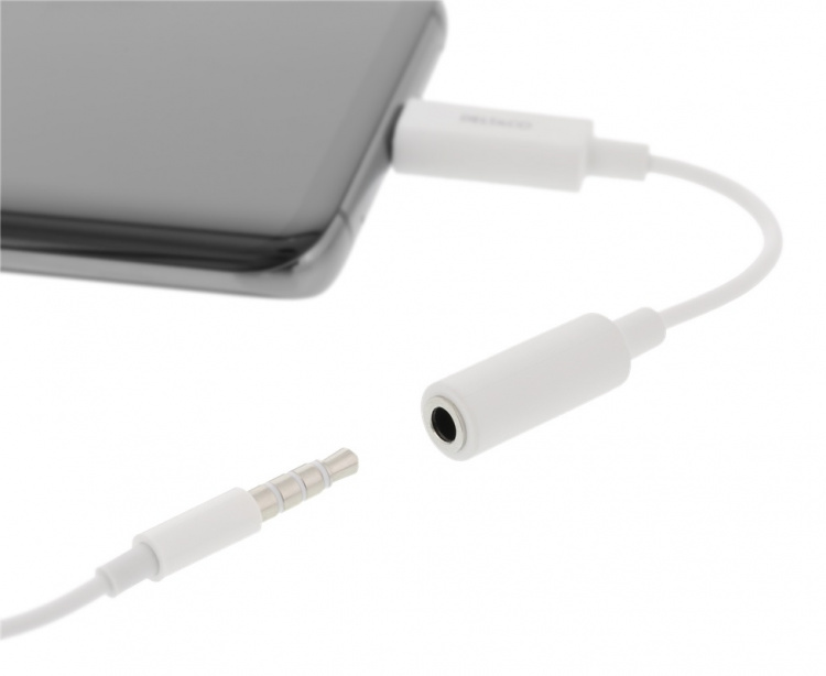 DELTACO USB-C til 3,5 mm adapter, stereo, aktiv, 11 cm, hvid