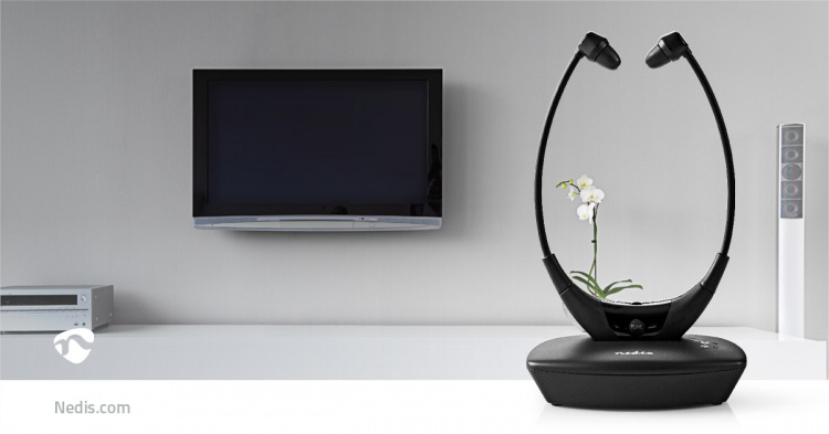 Nedis Trådløst TV hovedtelefoner | RF, frequency 868 Mhz | In-Ear | Maksimal batteritid: 4.5 timer | 35 m | Digital lyd | Opladningsstation | Balancekontrol | Sort