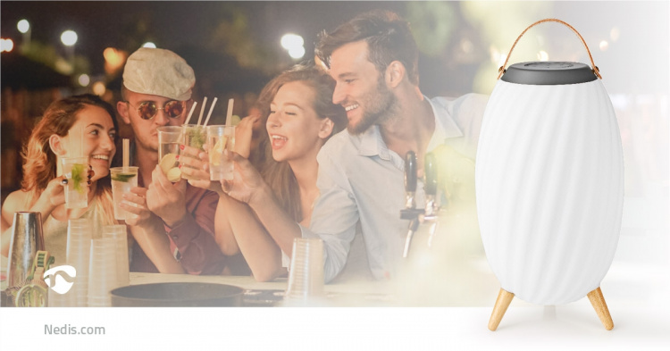 Nedis Bluetooth højttaler med Moodlight | 6 timer | Ambiance Design | 60 W | Mono | RGB / Varm Hvid | IPX5 | Kan parres | Grå / Hvid