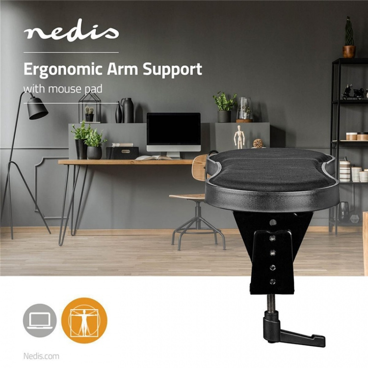 Nedis Arm Rest | Antal drejepunkter: 1 Drejepunkt(er) | Længde på underarmspuden: 40 | Maks. bære evne: 5 kg | Swivel-vinkel: 360 ° | Med musse platform