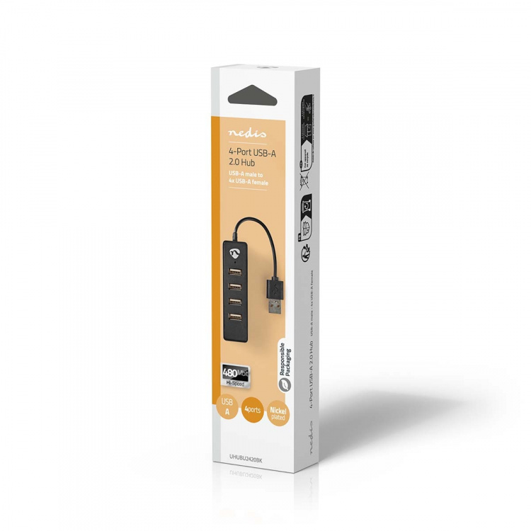 Nedis USB-hub | USB-A Male | 4x USB A Female | 4-Port port(s) | USB 2.0 | USB Drevet