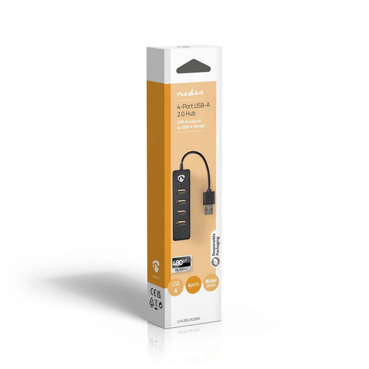 Nedis USB-hub | USB-A Male | 4x USB A Female | 4-Port port(s) | USB 2.0 | USB Drevet