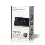 Nedis USB-hub | USB Micro-B Female | USB-A Female | 8-Port port(s) | QC3.0 / USB 3.2 Gen 1 | Strømforsyning / USB Drevet | 5 Gbps | 8x USB