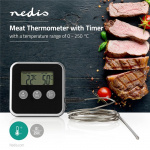 Nedis Kød Termometer | Alarm / Timer | LCD | 0 - 250 °C | Sort / Sølv