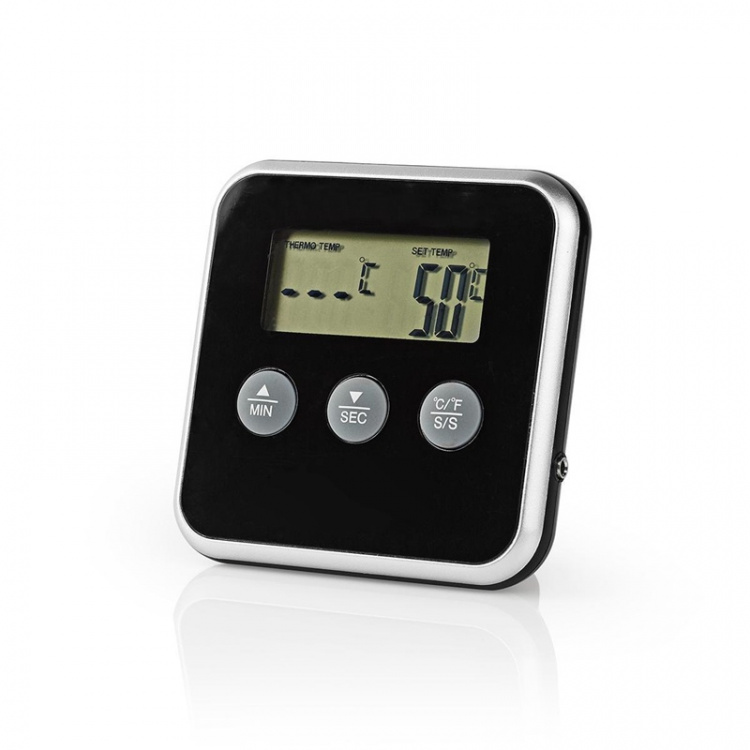 Nedis Kød Termometer | Alarm / Timer | LCD | 0 - 250 °C | Sort / Sølv