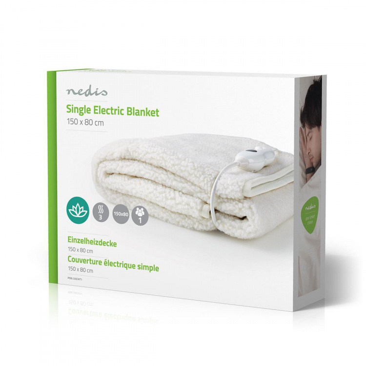 Nedis Elektrisk Tæppe | Undertæppe | 1 Person | 150 x 80 cm | 3 Varmeindstillinger | Vaskbar | Overophedningsbeskyttelse | Polyester / Syntetisk
