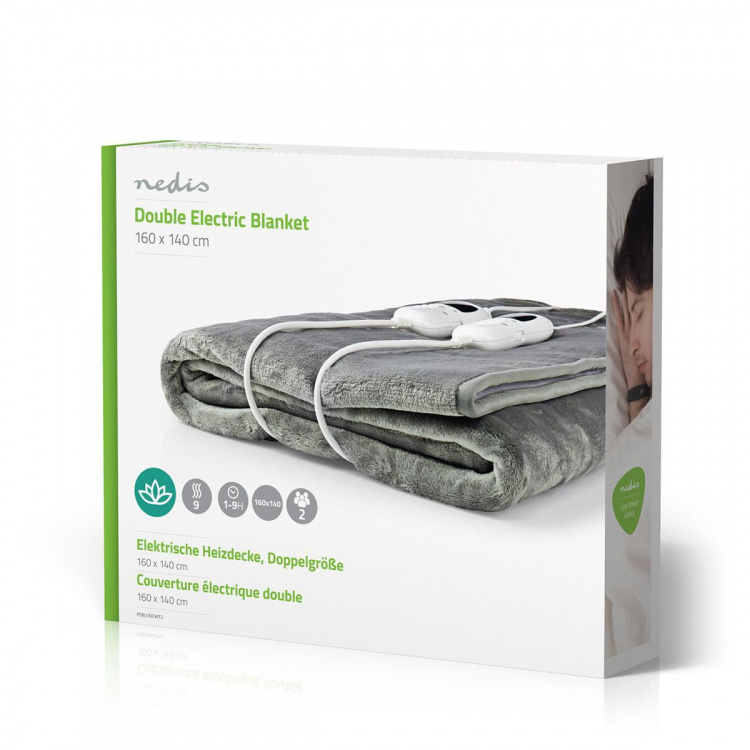 Nedis Elektrisk Tæppe | Undertæppe | 2 Personer | 160 x 140 cm | 9 Varmeindstillinger | 9 h | Vaskbar | Overophedningsbeskyttelse | Digital kontrol | Fleece / Polyester