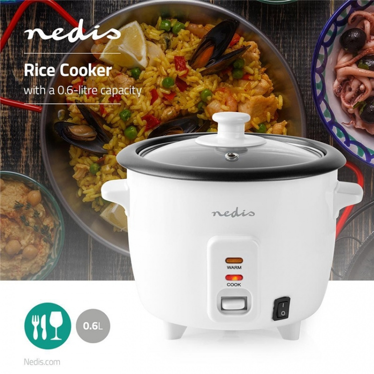 Nedis Ris Koger | 0.6 l | 300 W | Aluminiumsdamper | Non-stick belægning | Aftagelig skål | Auto sluk