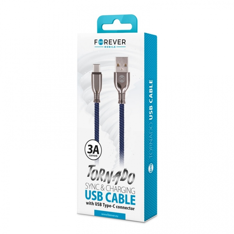 Forever Tornado - USB-C-kabel til hurtig opladning (3A), 1 m, marineblå