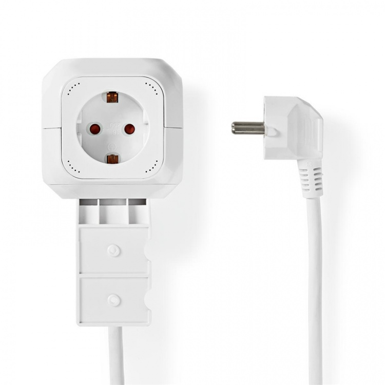 Nedis Udvidelse Socket | Stikprop med sidebens jord / Type F (CEE 7/7) | 4-vejs | 1.50 m | 3680 W | 16 A | Slags jordforbindelse: Sidekontakter | 230 V AC 50/60 Hz | Kontakt Vinkel: 90 ° | H05VV-F 3G1.5mm² | Hvid