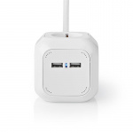 Nedis Udvidelse Socket | Stikprop med sidebens jord / Type F (CEE 7/7) | 4-vejs | 1.50 m | 3680 W | 16 A | Slags jordforbindelse: Sidekontakter | 230 V AC 50/60 Hz | Kontakt Vinkel: 90 ° | H05VV-F 3G1.5mm² | Hvid