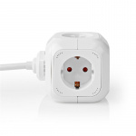 Nedis Udvidelse Socket | Stikprop med sidebens jord / Type F (CEE 7/7) | 4-vejs | 1.50 m | 3680 W | 16 A | Slags jordforbindelse: Sidekontakter | 230 V AC 50/60 Hz | Kontakt Vinkel: 90 ° | H05VV-F 3G1.5mm² | Hvid