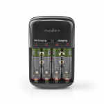 Nedis NiMH batterioplader AA / AAA | 1.2 / 9 V DC | 0.5 A A | Opladning | Euro / Type C (CEE 7/16) | Energi fra batteritype: AA / AAA / E-Block | Sort