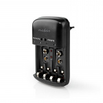 Nedis NiMH batterioplader AA / AAA | 1.2 / 9 V DC | 0.5 A A | Opladning | Euro / Type C (CEE 7/16) | Energi fra batteritype: AA / AAA / E-Block | Sort