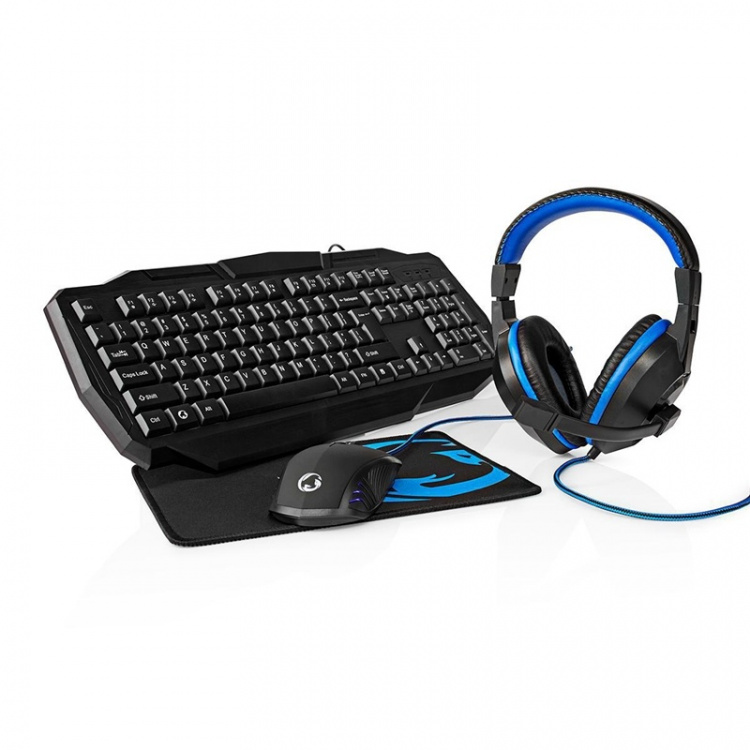 Nedis Gaming Combo Kit | 4-i-1 | Tastatur, Headset, Mus og musemåtte | Blå / Sort | QWERTZ | DE layout