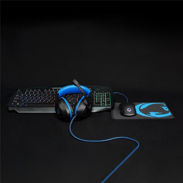 Nedis Gaming Combo Kit | 4-i-1 | Tastatur, Headset, Mus og musemåtte | Blå / Sort | QWERTZ | DE layout