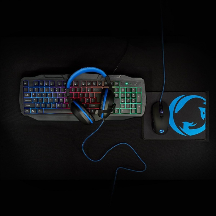 Nedis Gaming Combo Kit | 4-i-1 | Tastatur, Headset, Mus og musemåtte | Blå / Sort | QWERTZ | DE layout