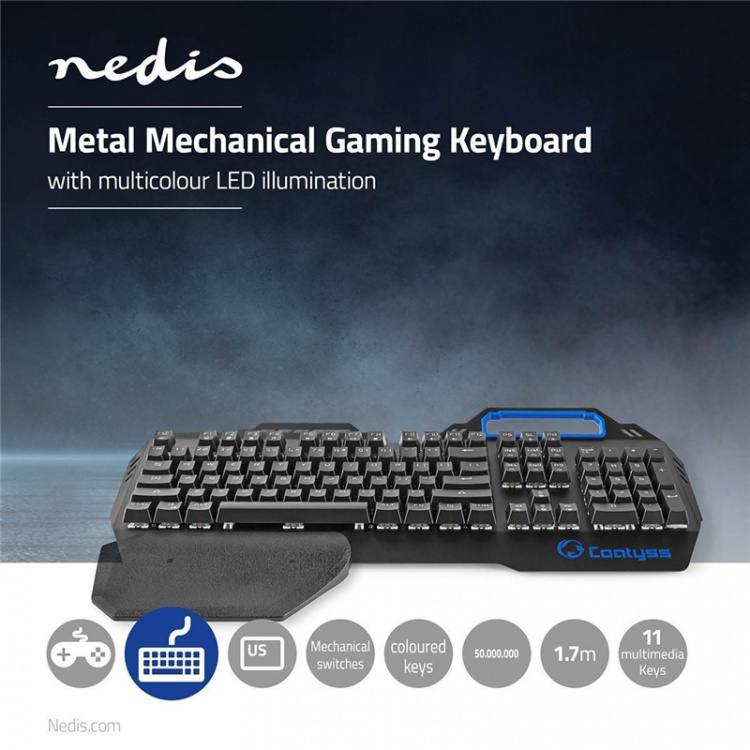 Nedis Wired Gaming Keyboard | USB | Mekaniske Taster | RGB | US international | US layout | USB Drevet | Strømkabellængde: 1.70 m | Gaming