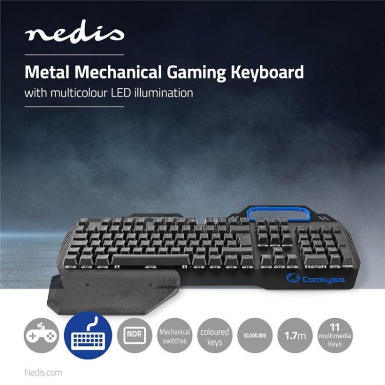 Nedis Wired Gaming Keyboard | USB | Mekaniske Taster | RGB | Nordisk | ND layout | USB Drevet | Strømkabellængde: 1.70 m | Gaming