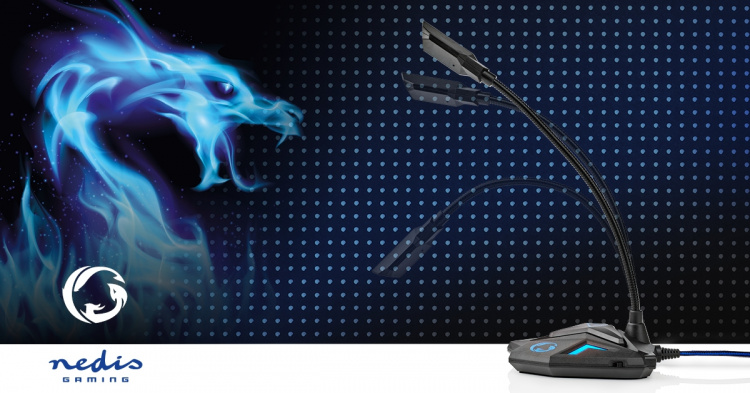 Nedis Streaming og Gaming Mikrofon | Brugt til: Desktop / Notebook | USB | Audio / video / dataforbindelser output: 1x 3.5 mm Audio Out | Indbygget on/off-knap (tænd/sluk) | Hovedtelefonudgang