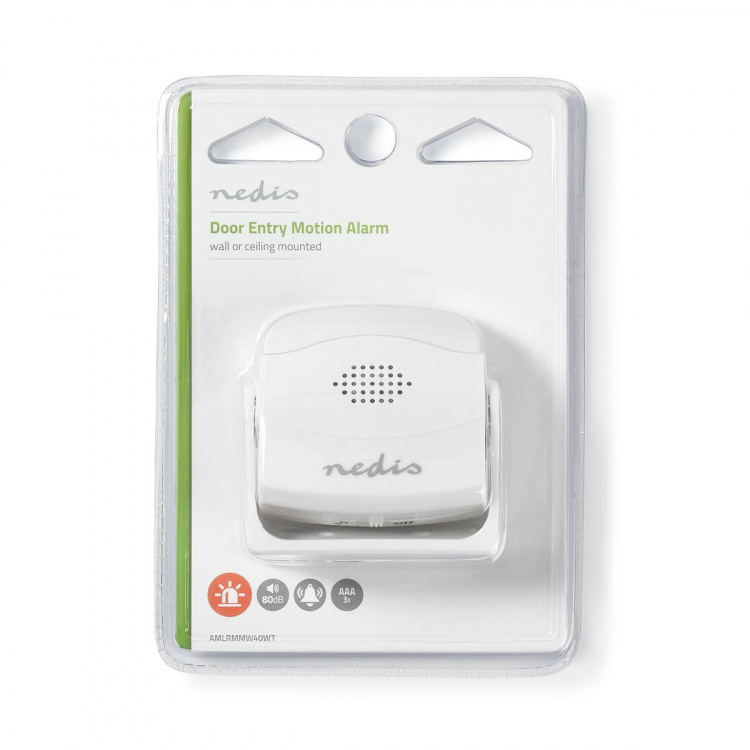 Nedis Motion Detektor Alarm | Batteri | 3x AAA/LR03 | 80 dB | Detektorområde: 1.10 m | Detektorvinkel: 10 ° | Loft / Væg | Hvid