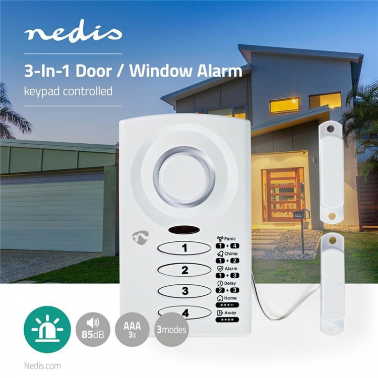 Nedis Dør Vindue Alarm | Batteri | 3x AAA/LR03 | 85 dB | Hvid