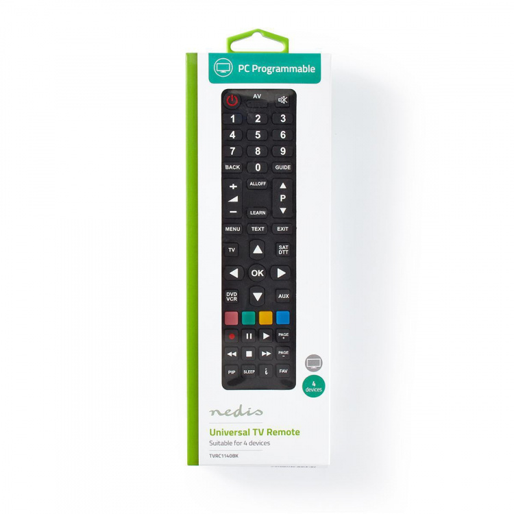 Nedis Universal fjernbetjening | Programmerbar | 4 Enheder | Klar layout | Infrarød | Sort