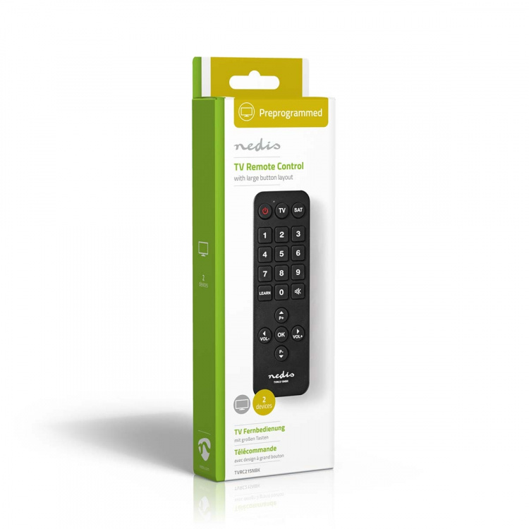 Nedis Universal fjernbetjening | Forprogrammeret | 2 Enheder | Disney + Button / Netflix-knap / Store Knapper | Infrarød | Sort